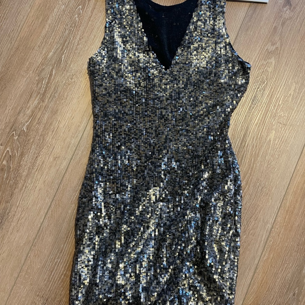 All Saints Shimmering Black and Silver Mini Dress